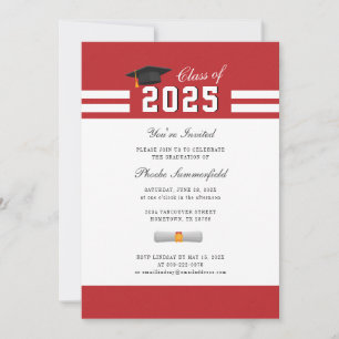 2024 Abschluss Red White Simple Grad Party Einladung