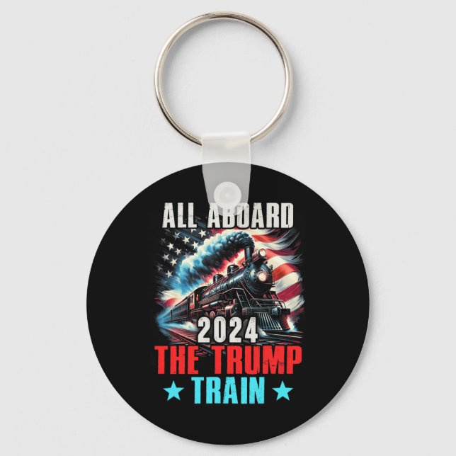 2024 Alle an Bord der Trump-Bahn US-amerikanische  Schlüsselanhänger (Vorderseite)