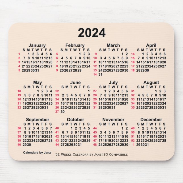 2024 Antik White 52 Weeks ISO Kalender von Janz Mousepad (Vorne)