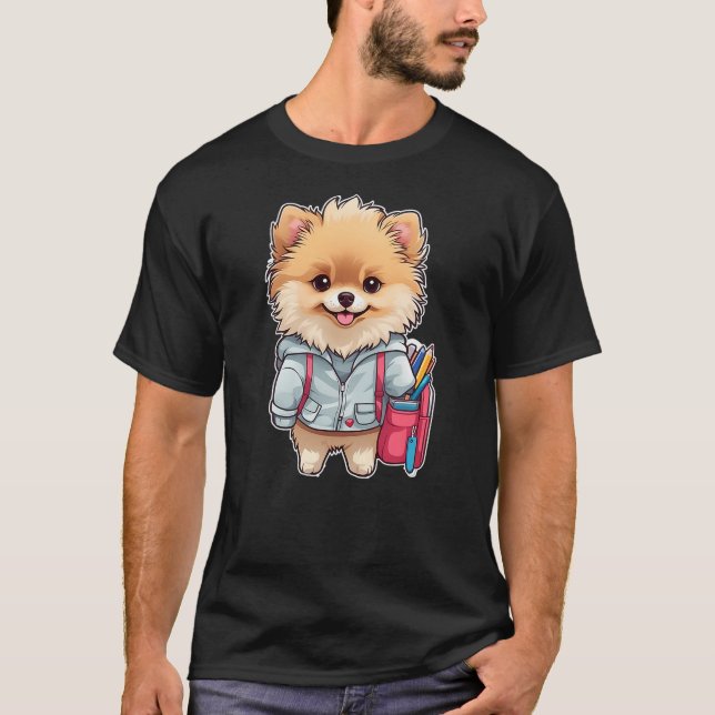 2024 Back to School Cute Pomeranian Dog First Kind T-Shirt (Vorderseite)