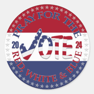 2024 Beten Sie für den Red, White Blue USA Karo Ma Runder Aufkleber