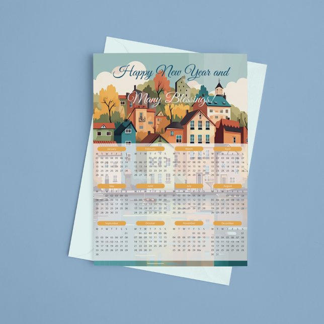 2024 Bezaubernder Dorfkalender Postkarte (2024 Charming Village Calendar Postcard)