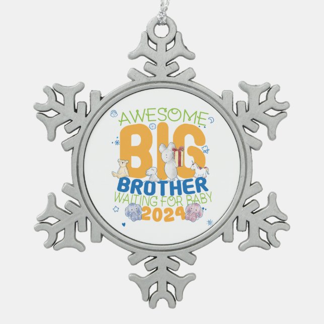 2024 Big Brother Gewartet für Baby Schneeflocken Zinn-Ornament (Vorderseite)