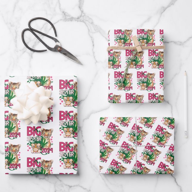2024 Big Sister - Tropischer Jungle Tiger Geschenkpapier Set (Vorderseite)