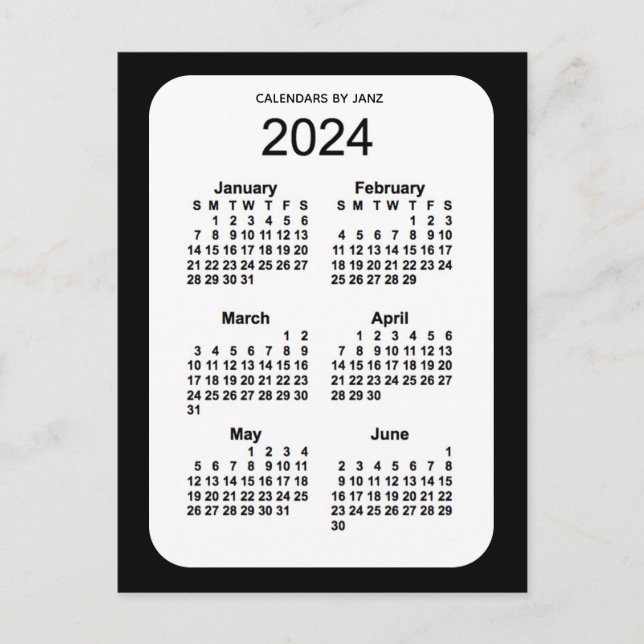 2024 Black 6 Month Mini Kalender von Janz Postkarte (Vorderseite)
