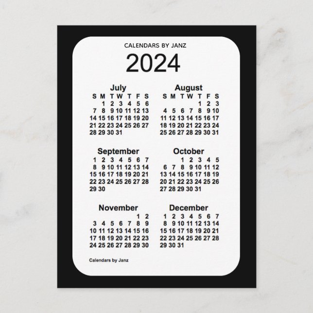 2024 Black 6 Month Mini Kalender von Janz Postkarte (Vorderseite)
