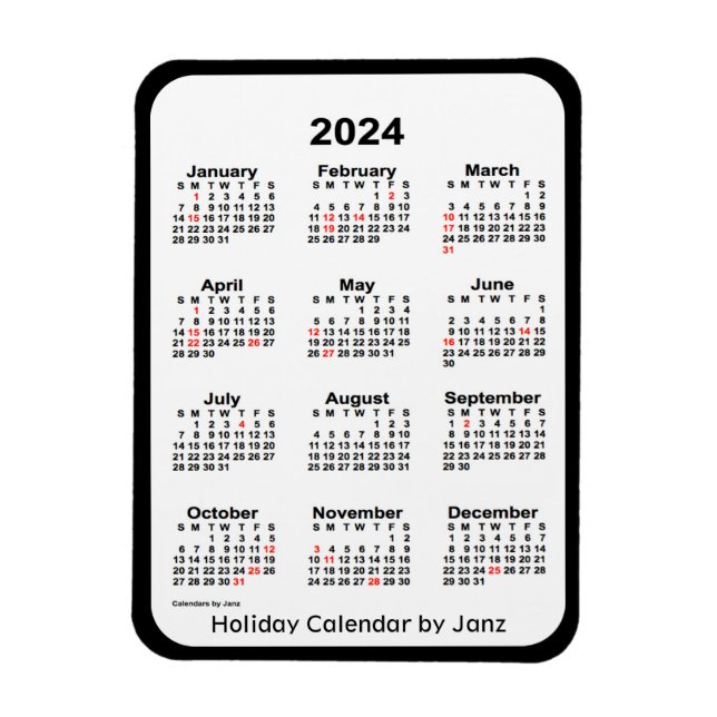 2024 Black Holiday Calendar von Janz Magnet (Vertikal)