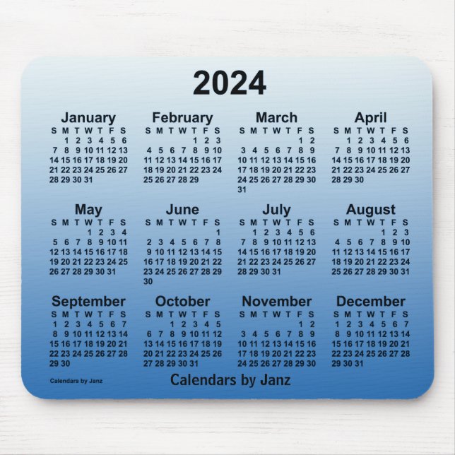 2024 Blauer Kalender verblasst von Janz Mouse Pad Mousepad (Vorne)