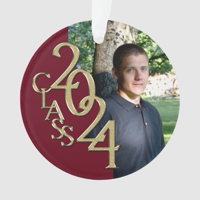 2024 Burgund und Gold Abschluss Foto Ornament (Vorderseite)