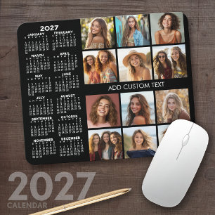 2024 Calendar - 12 photo collage - black Mousepad