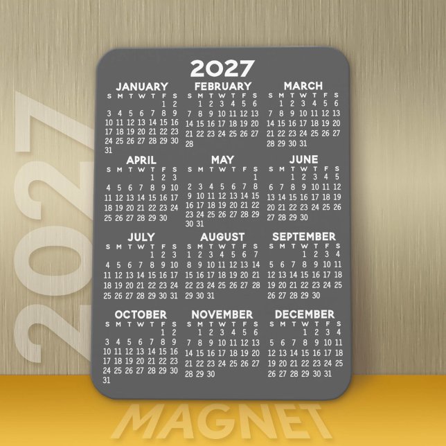 2024 Calendar - Basic Grey Mini Calendar Magnet (Modern 2027 Calendar Magnet)
