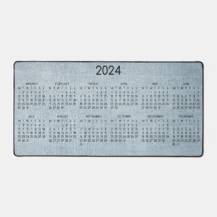 2024 Calendar Blue Denim Foto Schreibtischunterlage