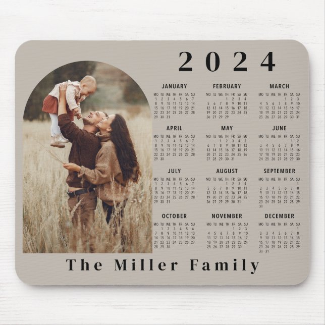 2024 Calendar boho modern 1 Foto elegant beige Mousepad (Vorne)
