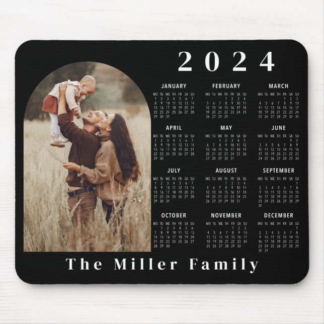 2024 Calendar boho modern 1 Foto schwarz minimalis Mousepad (Vorne)