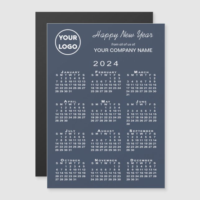 2024 Calendar Business Logo Navy Holiday Magnet (Vorne/Hinten)
