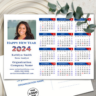 2024 Calendar Business-Logo US Patriotic Blue Red Feiertagspostkarte