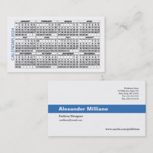 2024 Calendar Classic Business Card Blue Stripe Visitenkarte