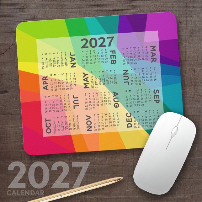 2024 Calendar - colorful rainbow prism Mousepad (2027 Calendar Mousepad)