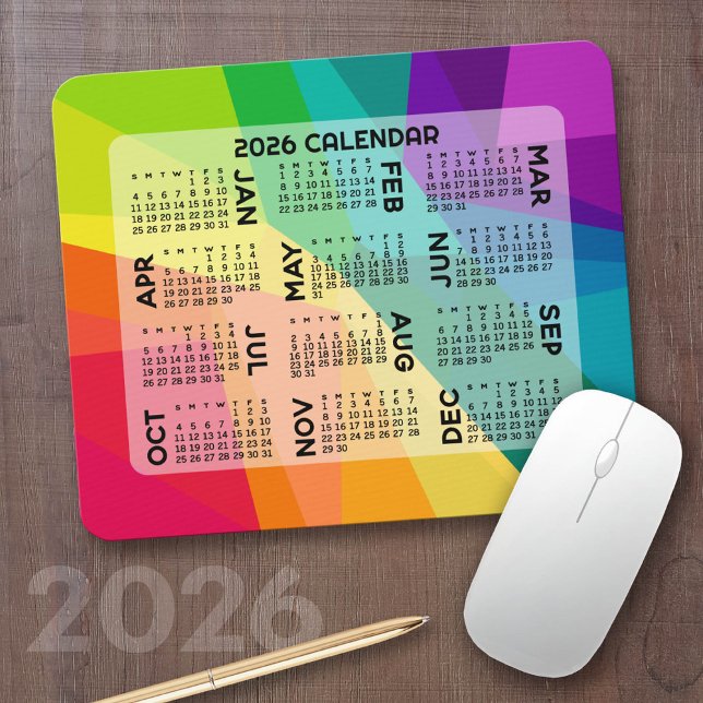 2024 Calendar - colorful rainbow prism Mousepad (2026 Calendar on a Mousepad)