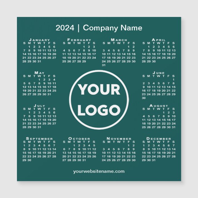 2024 Calendar Company Logo auf Aquamarinem Green M Magnetkarte (Vorderseite)
