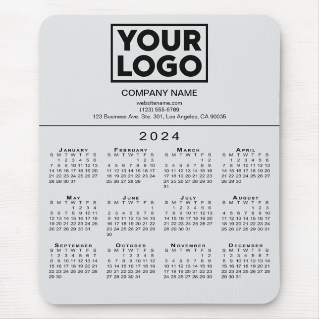 2024 Calendar Company Logo und Text auf Grau Mousepad (Vorne)