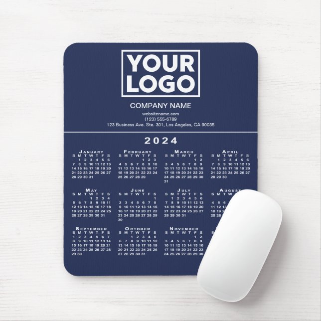 2024 Calendar Company Logo und Text auf Navy Blue Mousepad (Mit Mouse)