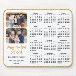 2024 Calendar Gold Glitzer Script 2 Family Foto Mousepad