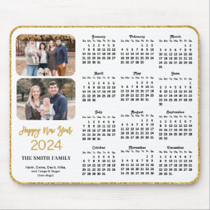 2024 Calendar Gold Glitzer Script 2 Family Foto Mousepad