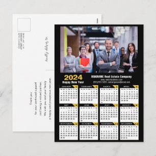 2024 Calendar Modernes Gold Black Corporate Foto Feiertagspostkarte