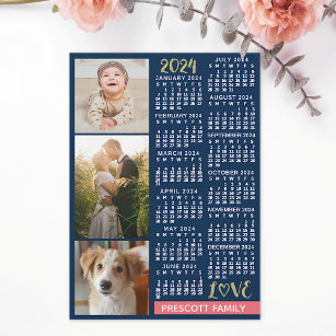 2024 Calendar Navy Koral Gold Foto Collage Magnet