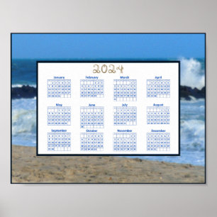 2024 Calendar Ocean Waves Beach Rocks Foto Poster