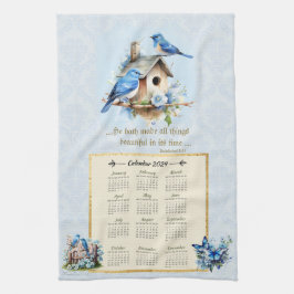 2024 Calendar Towel Bluebirds Vogelhaus ECC 3:11 Geschirrtuch