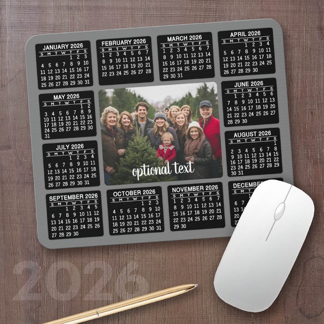 2024 Calendar with Foto in the Center Grey Mousepad (2026 Calendar with your logo or photos - Great Business Gift or Home Office Decor)
