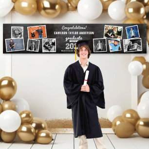 2024 Chalkboard Sketch 10 Foto Graduation Party Banner