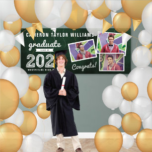 2024 Chalkboard Sketch 3 Foto Graduation Party Banner
