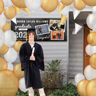 2024 Chalkboard Sketch 3 Foto Graduation Party Banner