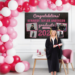 2024 Chalkboard Sketch 4 Foto Graduation Party Banner