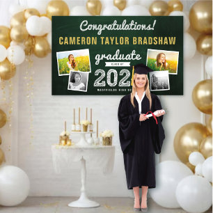2024 Chalkboard Sketch 4 Foto Graduation Party Banner