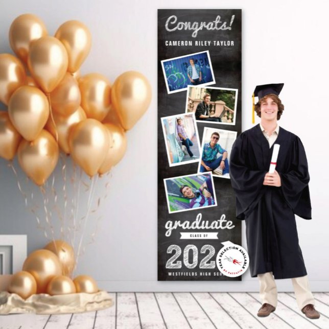 2024 Chalkboard Sketch 5 Foto Graduation Party Banner (20YY Black Chalkboard & White Sketch, 5 Photo Graduation Party Banner @ www.zazzle.com/color_therapy)