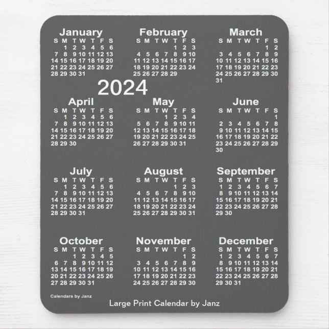 2024 Charcoal Large Print Calendar by Janz Mousepad (Vorne)