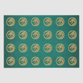 2024 chinesischer Neujahrsdrachen-grün und Gold- Seidenpapier