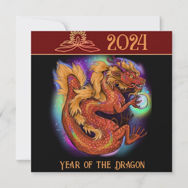 2024 Chinesisches Zodiaka Jahr des Drachen Neue Ja Einladung (Vorderseite)