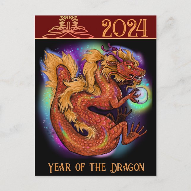 2024 Chinesisches Zodiaka Jahr des Drachen Neue Ja Postkarte (Vorderseite)