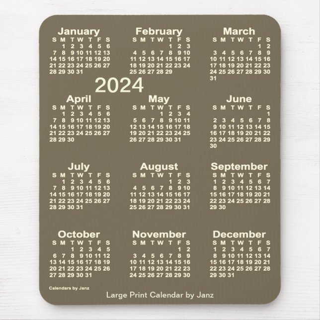 2024 Dark Sepia Large Print Calendar von Janz Mousepad (Vorne)