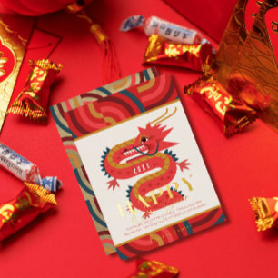 2024 Drachen Rot chinesisches Neujahrsfest Folieneinladung