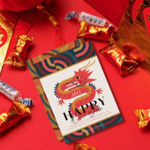 2024 Dragon Aquamarine chinesische Weihnachtskarte Einladung