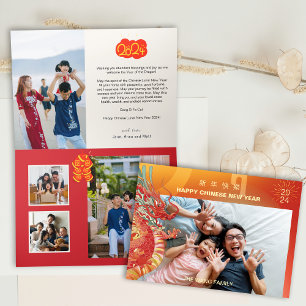 2024 Dragon Chinese New Year Foto Holiday Card Dankeskarte