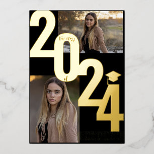 2024 Echtfolie Gold Metallisch Abschlussfoto  Folieneinladung