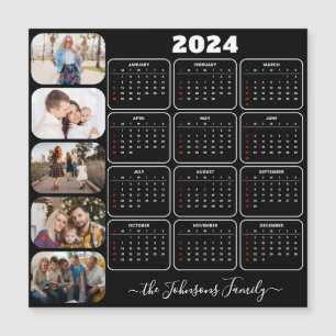2024 Einfaches, modernes 5-Foto-Familienkalender Magnetkarte