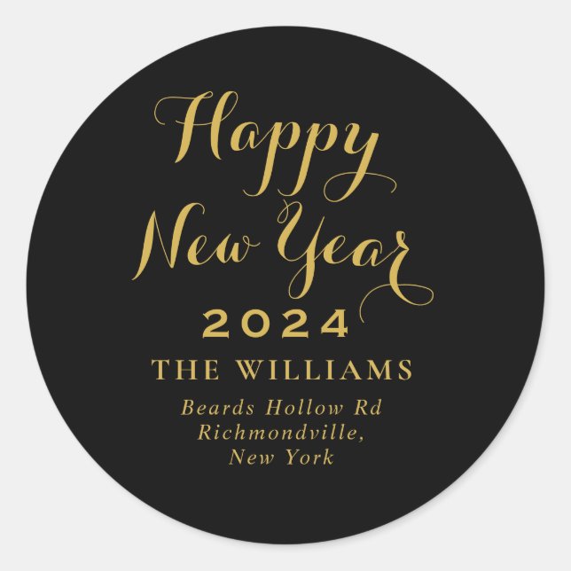 2024 Elegante Schwarze Gold-Rücksendeadresse für d Runder Aufkleber